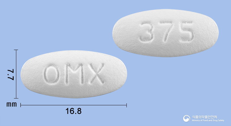 오메틴정375mg(아목시실린·클라불란산칼륨(2:1)) 제품 이미지