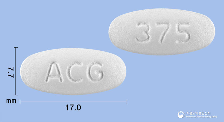 아모클젠정375mg(아목시실린-클라불란산칼륨(2:1)) 제품 이미지